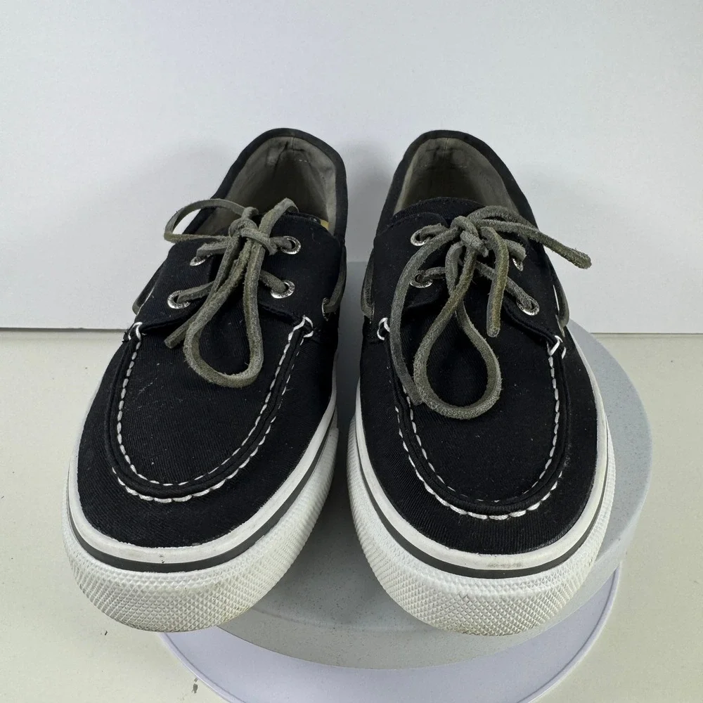 Sperry Top-Sider Mens Size 9 Bahama Canvas Boat Shoe Sneaker Black White Low Top